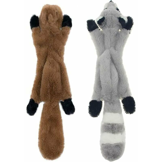 Plush Vocal Toys, Squirrel & Raccoon Squeaky Dog Toys, 2 Piece Chew Toys
