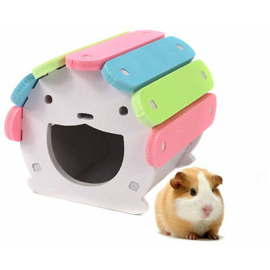 Wooden Hamster Guinea Pig Bed Colorful Wooden Hamster Small Wooden Animal House/Maisonette/Villa Wooden Rodent for (Bear Shape)