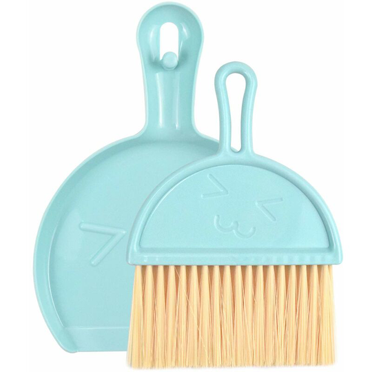 Mini Plastic Dustpan and Broom, Mini Dustpan and Brush Set, Small Broom Desk Cleaning Tool, Small Multi-Function Sweeping Broom for Kids Adults (Blue)