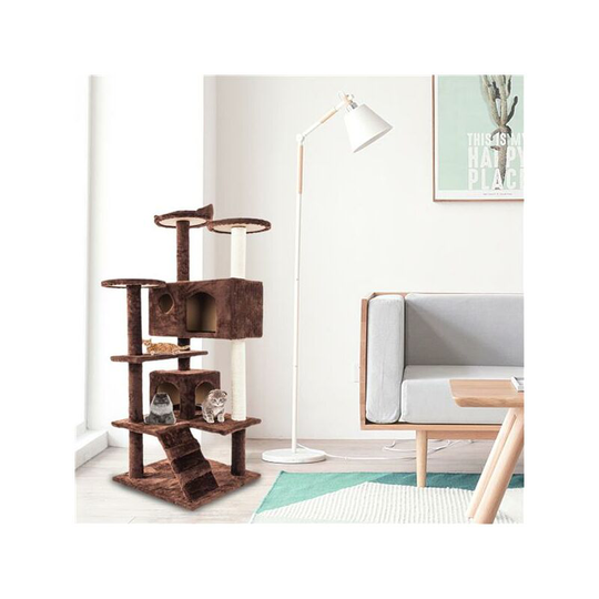 Norcks - Cat Tree Tower Cat Scratching Post with Condos, Basket, Hammock & Plush Perches for Kittens Activity Centre Cat Climbing Tree with 2 Cat