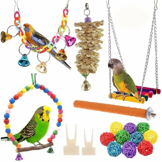 12 Packs Bird Parrot Swing Chew Toys - Hanging Bell Bird Cage Toy Suitable