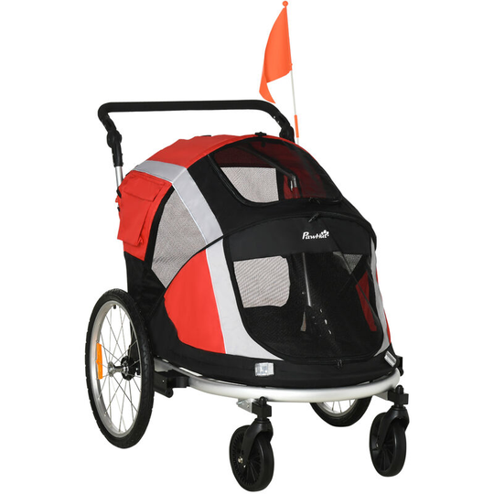 Pawhut - Two-In-One Dog Bicycle Trailer w/ Safety Leash, Reflectors - Red - Red