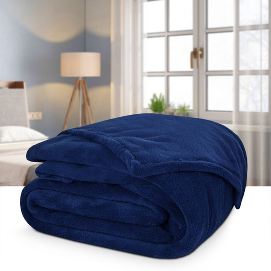 (NAVY BLUE, DOUBLE) Ultra Soft Fluffy Warm Thick Blanket Throws Mink