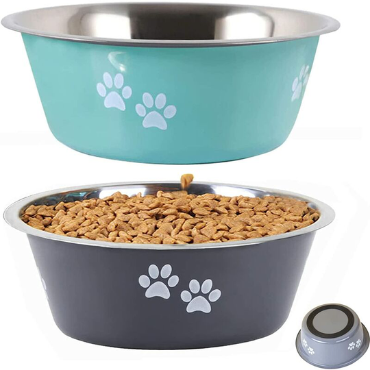 Dog Bowls 2 Pack Small Medium Large Dogs Food Bowl Water Bowl Feeding Bowl Set with Non-Slip Silicone Sole, Stainless Steel Dog Bowl Elevated Raised