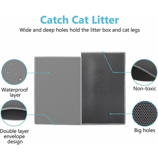 Bearsu - Cat Litter Mat Cat Litter Tray, Waterproof Non-Toxic eva, Double Layer Honeycomb Design (46x60cm, Grey)