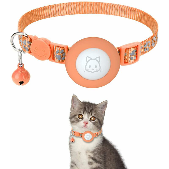 Ilovemilan - Airtag Cat Collar with Breakaway Bell, Reflective Adjustable Strap with Air Tag Case for Cat Kitten (Orange)