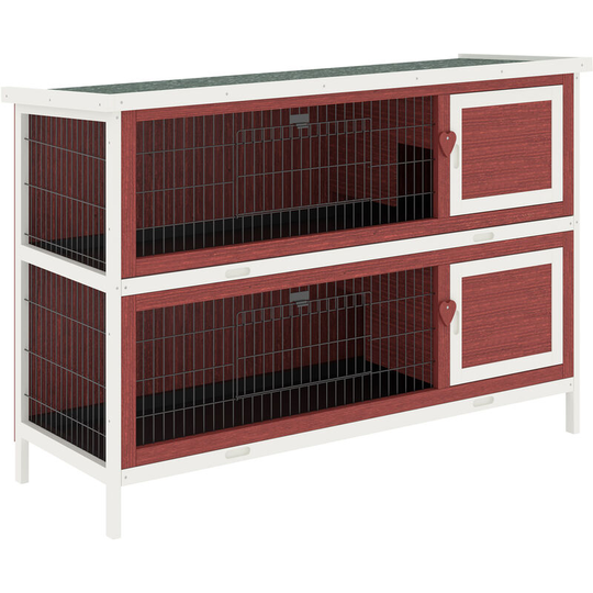Pawhut - Two-Tier Rabbit Hutch Large Elevated Wooden Bunny Cage w/ Removable Tray - Brown, white