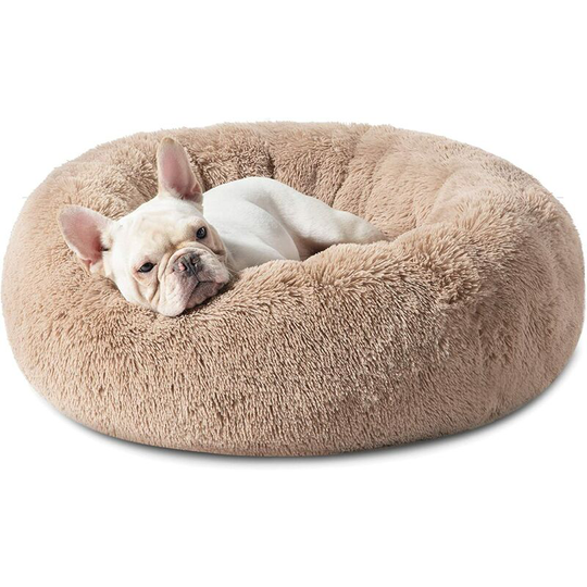 Joorrt - Calming Dog Beds for Small Medium Large Dogs - Round Donut Washable Dog Bed, Anti-Slip Faux Fur Fluffy Donut Cuddler Anxiety Cat Bed, Fits