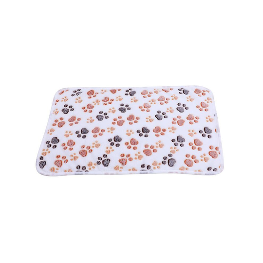 Pet Fleece Blanket for Puppy Dog & Cats Paw Printed Washable Soft Warm S/M/L - (M) 76 x 52cm (Beige)