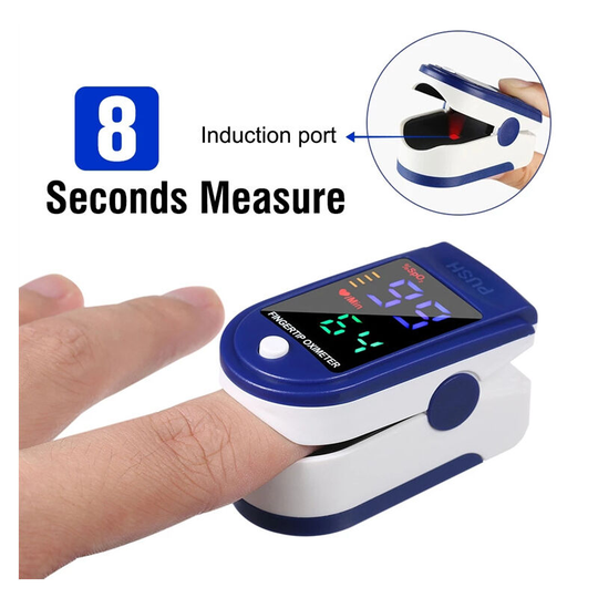 Professional Fingertip Oximeter, Digital Electronic Pulse Oximeter with Heart Rate Monitor, led Display-Case/Lanyard Included-White and Blue