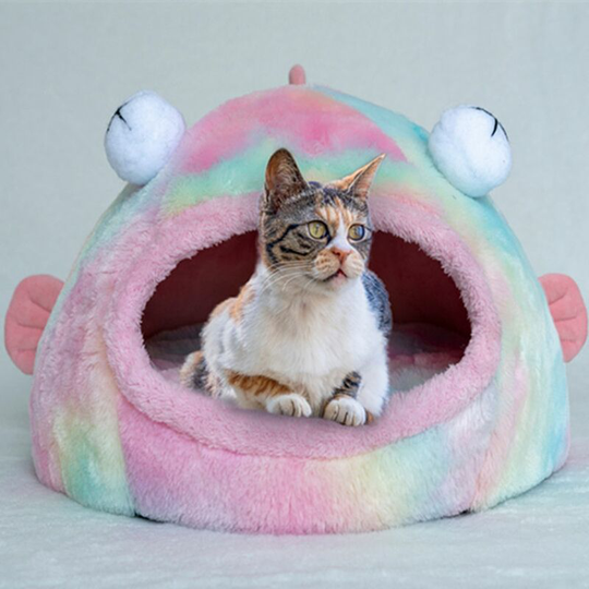 Foldable Cute Cat Pet Supplies Puppy Kitten Fleece Comfortable Nest Kennel Winter Warm Soft Sleeping Bed Cushion House for Small Pets s
