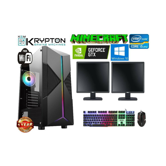 (4GB GTX 1050, Pc+1X19" Screen +Keyboard and mouse ) Gaming PC Quad Core 8GB 1TB Win10 GTX1050 Screens