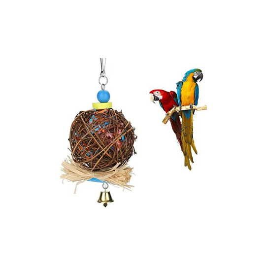 Bird parrot toy, bird chew toy, natural takraw ball with note and metal bell, bird parrot toy, bird swing, budgie, perched parrot