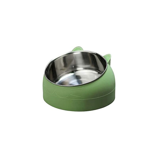 Pet cat bowl, raised non-slip stainless steel tilt feeding bowl - Nordic green small [capacity 400ML、
