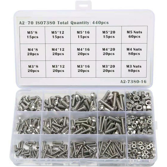 Betterlifegb - 440pcs Bolts and Nuts Set M3 M4 M5 Stainless Steel Hex Socket Button