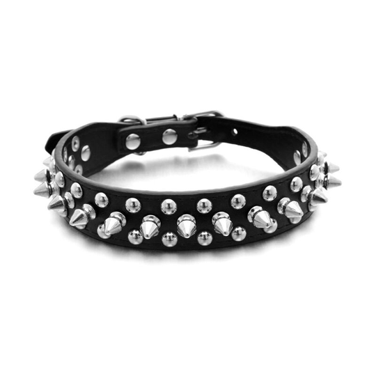 Bette Spiked Leather Dog Collar, Bullet Nail Rivet Dog Collar, Leather Dog Collar with Rivets, for Medium Size, Pit Bull, English Bulldog (Black-M)