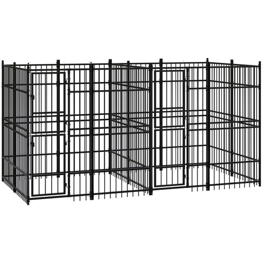 Outdoor Dog Kennel Steel 7.37 m² Vidaxl Black