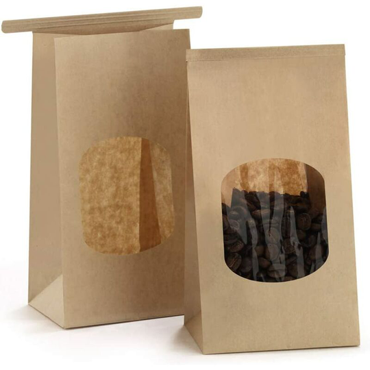 Ilovemilan - Bakery Bags with Window 50Pcs 3.54x2.36x6.7 Inches Small Paper Bags Tin Tie Tab Lock Bags Brown Window Bags, Coffee Bags, Cookie Bags,