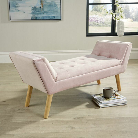 Felix Velvet Blush Upholstered Fabric Bench Stool Furniture Chair Footstool
