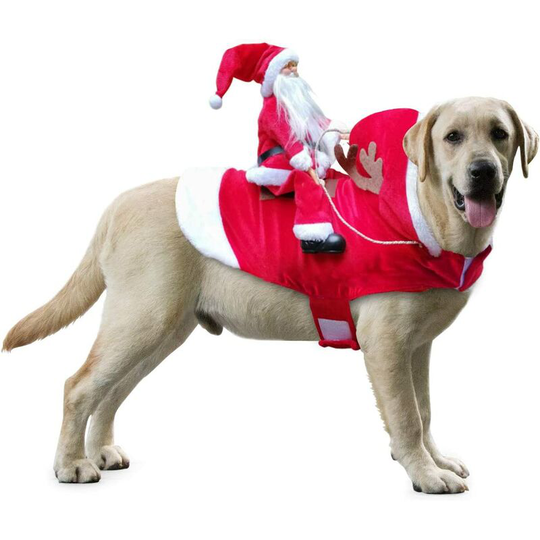 Perle Rare - Dog Christmas Costume, Dog Christmas Costume with Santa Riding on a Red Christmas Cat Dog Sweater (xxl)