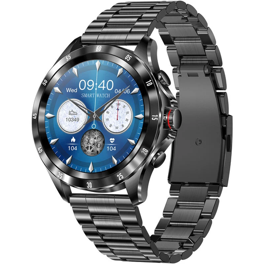 MAX7 Smart Sports Watch 1.32 Inch 360*360 FullTouch Screen Fitness Tracker IP68 Waterproof BT Calling Temperature/Sleep/Heart Rate, steel strap