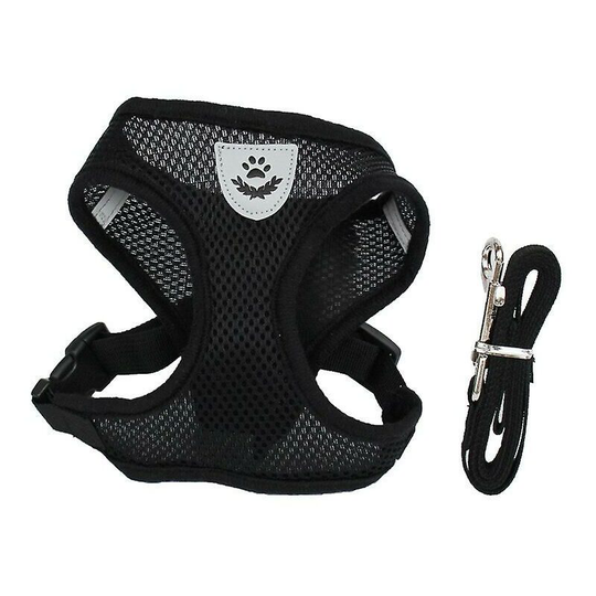 Cat Dog Harness Adjustable Vest Walking Leash For Puppy Dogs Collar Polyester Mesh Harness For Small Medium Dog Cat Pet (Black)