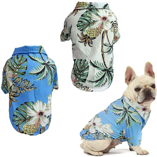 2pcs Summer Dog T-Shirt Seaside Hawaiian Resort Style Printed Dog T-Shirt Blue and White (m)