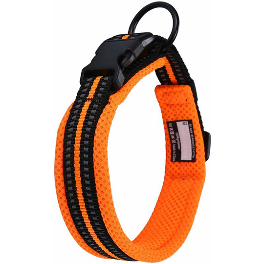 RHAFAYRE Dog Collar, Adjustable Padded Large/Medium/Small Dog Collar with Reflective Strip (Orange )