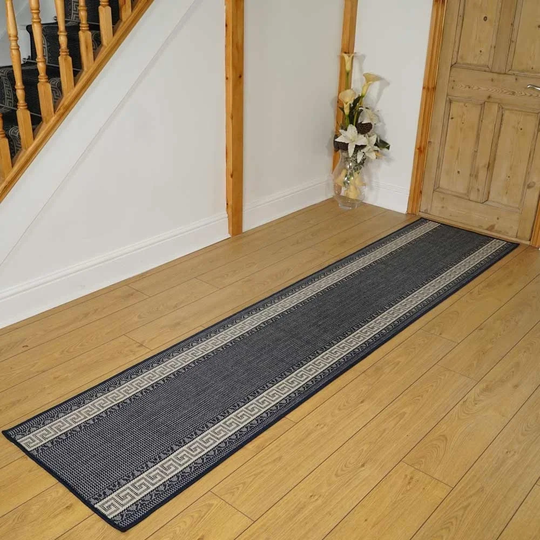 Derick Greek Looped/Hooked Blue/Grey Rug