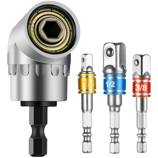 Thsinde - 105° angle screwdriver attachment adapter (1/4 inch, drill hex shank) and 3-piece socket adapter cordless screwdriver nut adapter socket