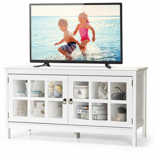TV console table for TVs up to 50'' Modern TV Stand Glass Door Storage Cabinet