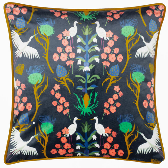 Herons Wildlife Print Piped Edge Cushion Cover, Blue, 43 x 43 Cm - Kate Merritt