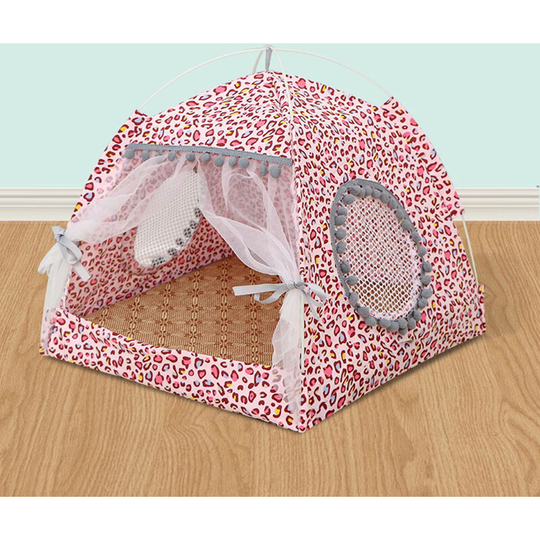 Foldable Pet Tent Washable Pet House Elegant Puppy Kennel Cat Kitten Dog Camping Tent Pet Shelter for Four Seasons,model:Pink Size m - model:Pink