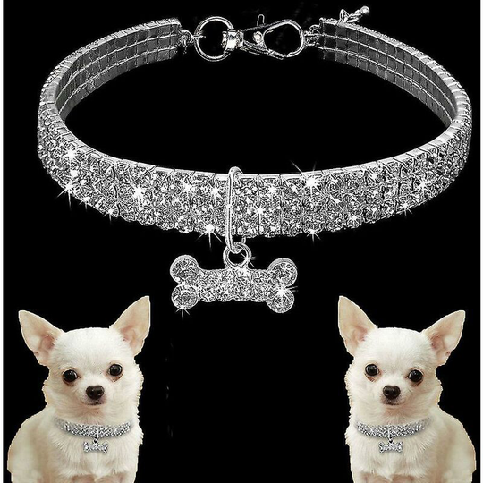 Thsidne Dogs Glitter Choker Collar Bone Shape Necklace Gifts White m
