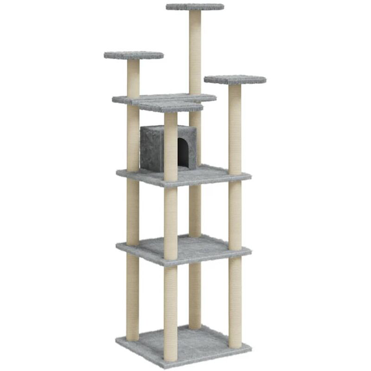 Cat Tree with Sisal Scratching Posts Light Grey 171 cm Vidaxl Grey
