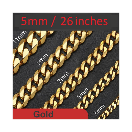 Stainless Steel Thick 5mm 26 Inch Mens Gold Curb Chain Necklace Man Gift