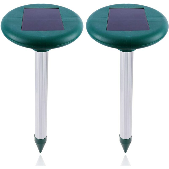 2 Pack Outdoor Solar Mouse Repeller, Ultrasonic Electronic Solar Mole Repeller Waterproof Mole Repeller Repel Moles Rats Mice Snake for Outdoor Lawn