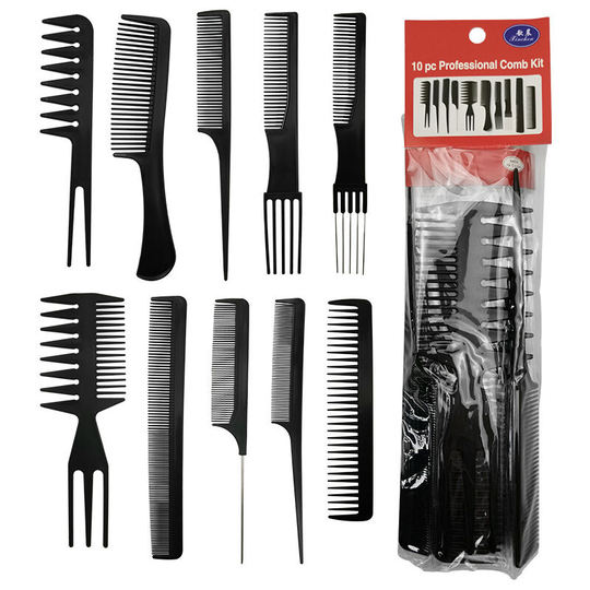 10 piece flat comb plastic comb black set comb beauty tools