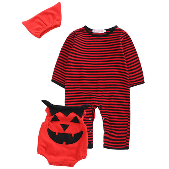 Asupermall - Baby Halloween Pumpkin Costumes 3 pcs Clothes Set Long Sleeved Jumpsuit Vest and Hat Halloween Devil Outfit for Baby Boys Girls Toddlers