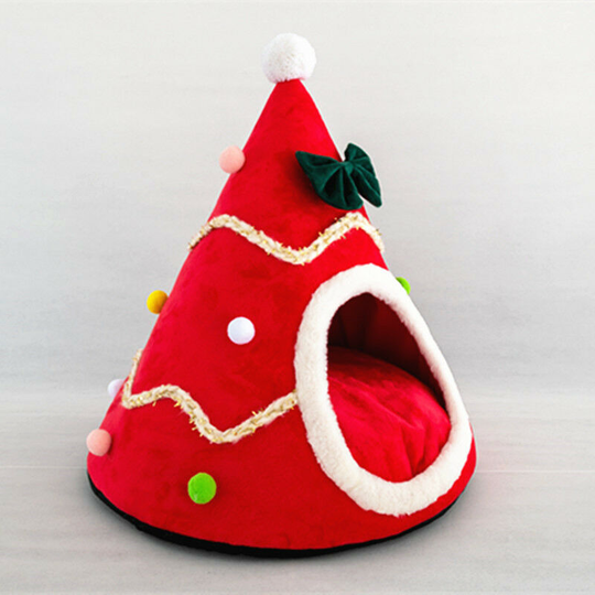 Muff - Christmas Cat Hat Cat House Windproof Nest Christmas Warm Cat Bed for Winter Comfortable Cat House Bed,red