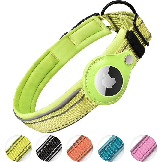 Aougo - Reflective AirTag Dog Collar, Heavy Duty Apple Air Tag Dog Collar [Large] Padded Pet Collar with AirTag Case Holder Accessories (Green, xl)