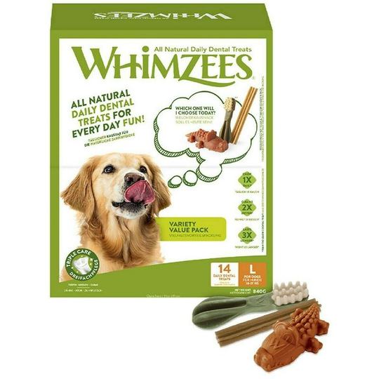 Variety Box Dog Dental Treats (Pack of 14) (840g) (Green/Brown) - Green/Brown - Whimzees