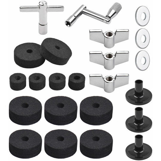 Bearsu - 23Pcs Cymbal Replacement Accessories Drum Parts With Cymbal Felts Tdum Cymbal Stret Aige Cymbals Fexe Mats Cymbal Sleeves And Drum Key, Black