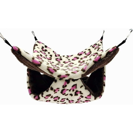 Echoo - 2 Tier Hamster Leopard Hammock for Small Animals, Plush Hanging Bed Bag and Warm Sleeping Bag Access