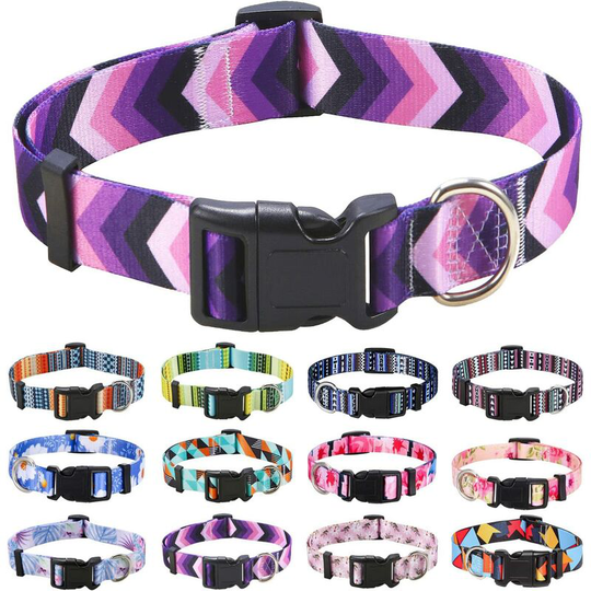 Perle Rare - Dog Collar, Fashion Pattern with Quick Release Buckle, Bohemian, Flower, Geometric, Tribal Design, Classic Collar, for Small, Medium and
