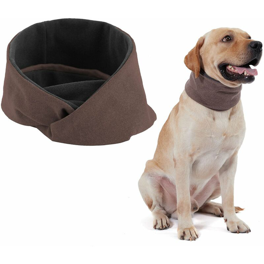Dog Scarf Reversible Warm Circle Loop Scarf Pet Neck Warmer Gaiter for Winter (Brown -S)