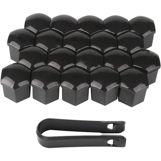 Deckon - 20pcs 19mm High Quality Bolt Nut Covers, Hexagonal Protection Caps for Wheel Nuts, with Removal Tool (Black)