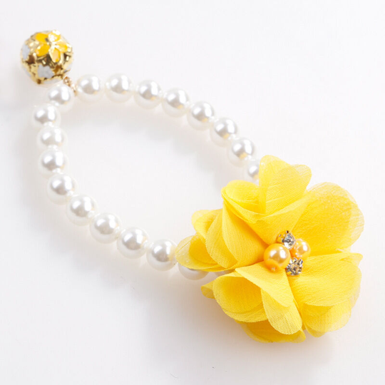 Pet Pearl Collar-Dog Pearl Flower Collar Pet Elastic Collar for Puppy Collar Jewelry Accessory