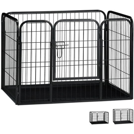 Whelping Pen with Floor Tray, Enclosure for Small Dogs, Puppies and Bunnies, Tall, 63x90x63 cm, Black - Relaxdays
