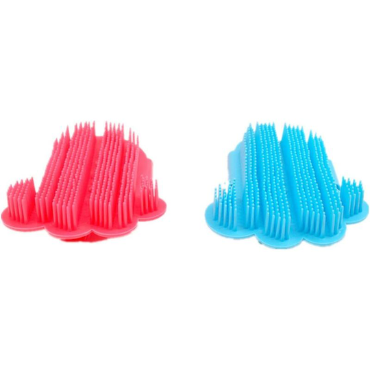 2 x Grooming Glove Bath Brush Dog Cat Brush Massage Gummie Curry Brush Grooming Maintenance Brush (Blue,Red)